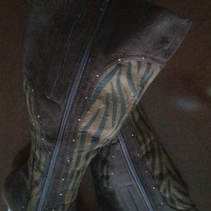 Brown with Leopard Print Tall Boots